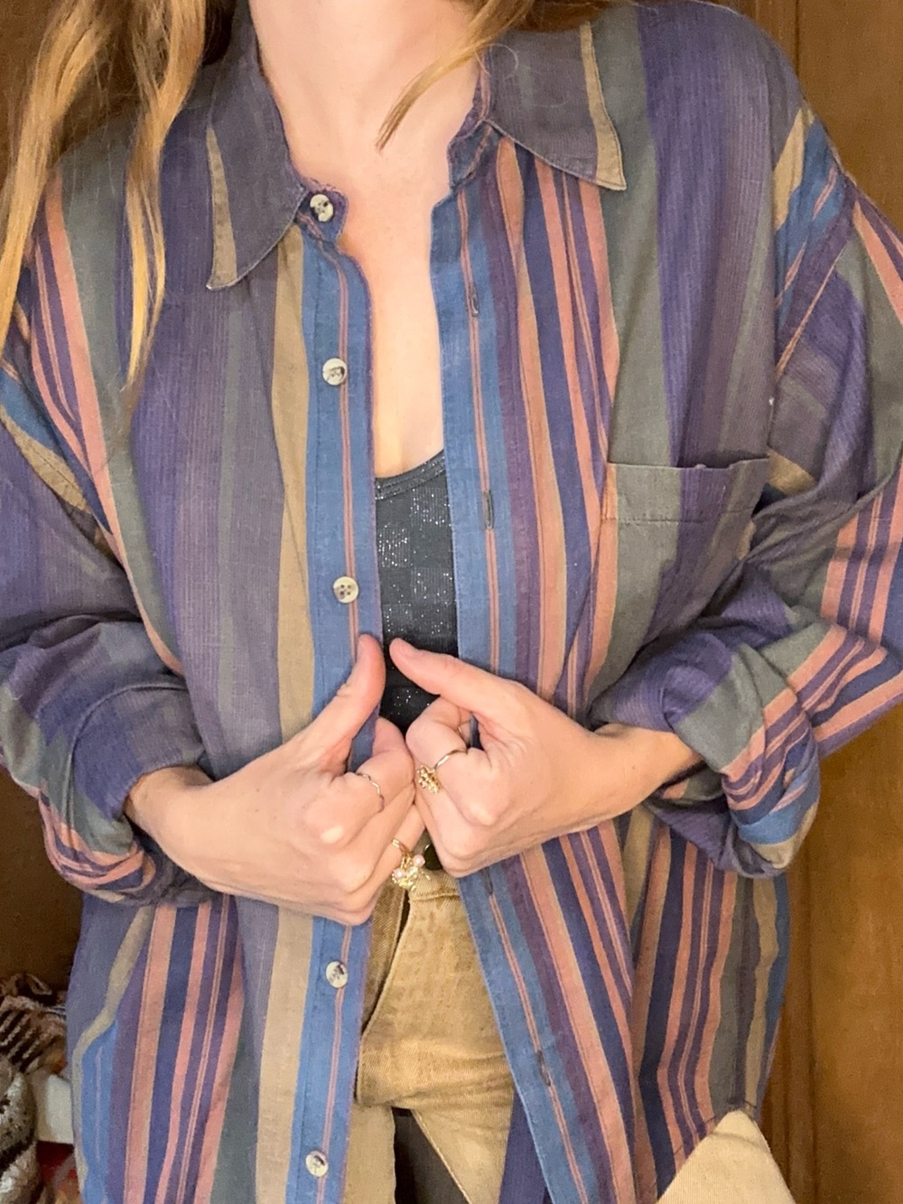 Vintage 1990s At Ease Striped Cotton Button Up Shirt | L